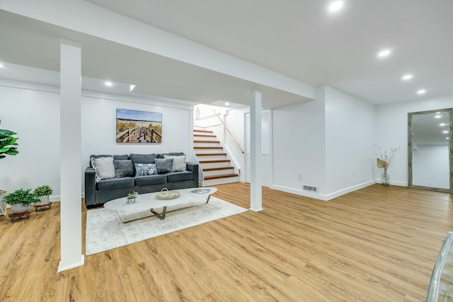 living room with light wood-type flooring