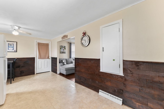 74 Fearing St, Buzzards Bay, MA 02532 - foyer with a wainscoted wall, ornamental molding, and ceiling fan