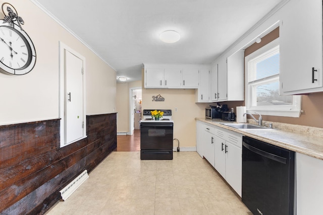 74 Fearing St, Buzzards Bay, MA 02532 - kitchen featuring dishwasher, a sink, electric stove, light countertops, and white cabinets