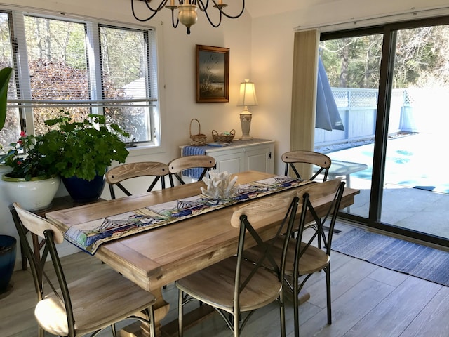 dining room featuring a chandelier and wood finished floors