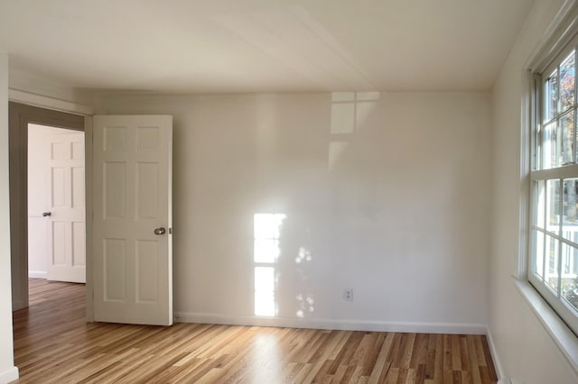 spare room with plenty of natural light and light hardwood / wood-style flooring