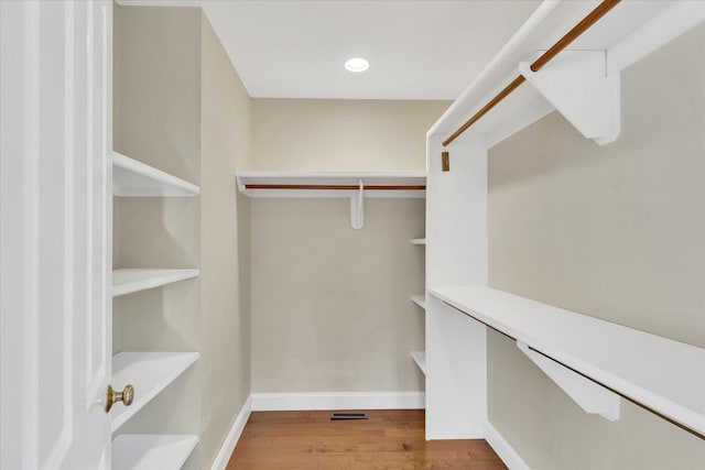 walk in closet with light wood-type flooring