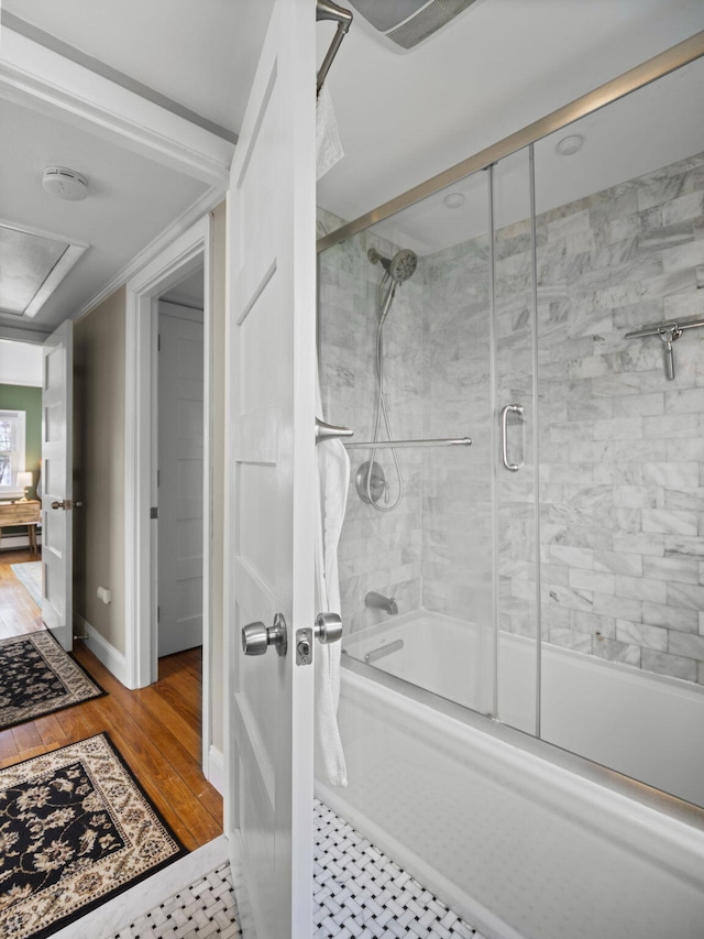 17 Edwards Rd, Hyannis, MA 02601 - full bath with bath / shower combo with glass door and wood finished floors