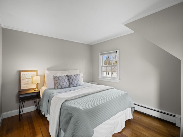 17 Edwards Rd, Hyannis, MA 02601 - bedroom featuring baseboards, a baseboard radiator, ornamental molding, and hardwood / wood-style floors