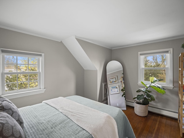 17 Edwards Rd, Hyannis, MA 02601 - bedroom with ornamental molding, multiple windows, baseboard heating, and hardwood / wood-style flooring