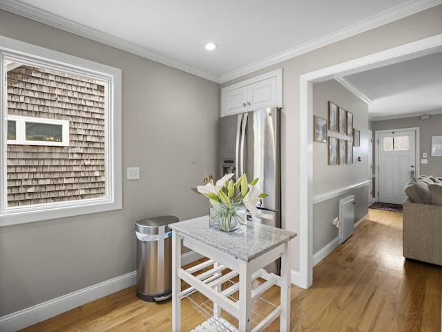 17 Edwards Rd, Hyannis, MA 02601 - hallway featuring crown molding, baseboards, recessed lighting, and light wood finished floors