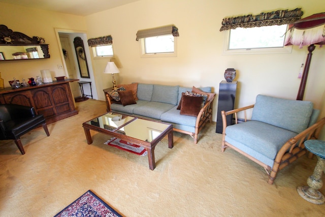 carpeted living room featuring plenty of natural light