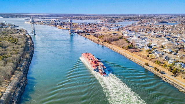 drone / aerial view with a view of the beach and a water view