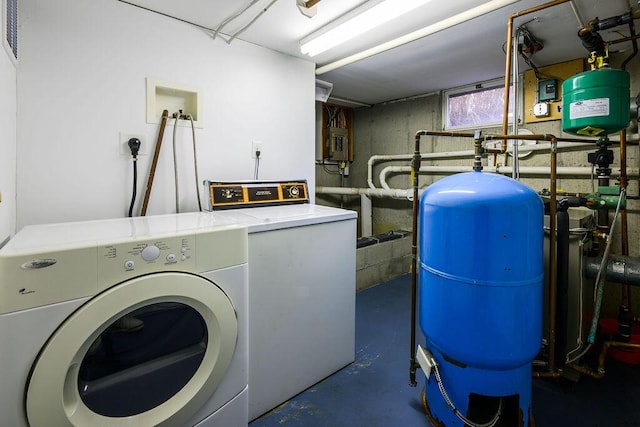 laundry room featuring washer and clothes dryer and electric panel