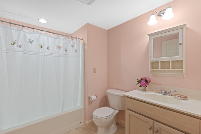 18 W Rd Unit 315, Orleans, MA 02653 - full bath featuring vanity, toilet, shower / bath combo with shower curtain, baseboards, and tile patterned flooring
