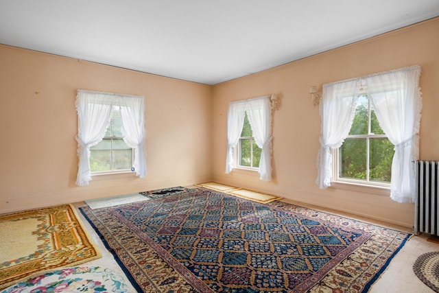 unfurnished room featuring radiator heating unit and plenty of natural light