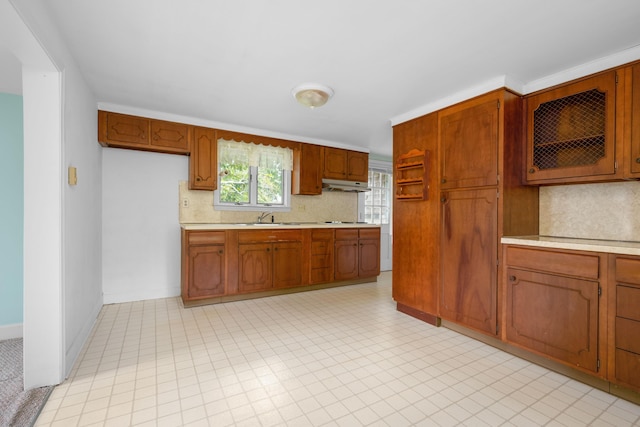 kitchen featuring sink, backsplash, and black electric stovetop