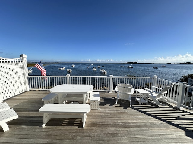 deck with a water view