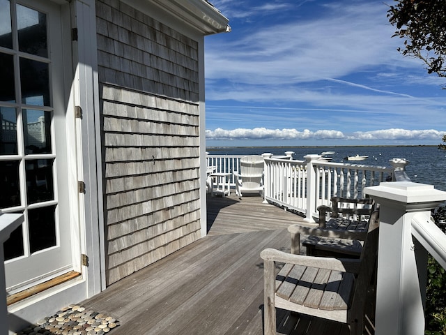 deck with a water view