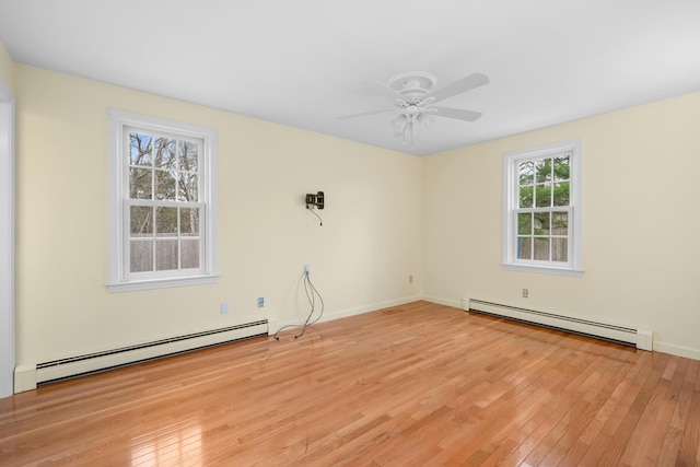 60 Covey Dr, Yarmouth Port, MA 02675 - spare room featuring light wood-style floors, baseboards, ceiling fan, and a baseboard heating unit