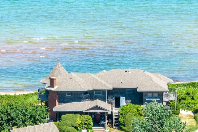 drone / aerial view featuring a water view