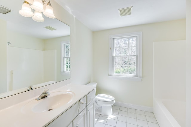 bathroom with visible vents, tile patterned floors, and toilet
