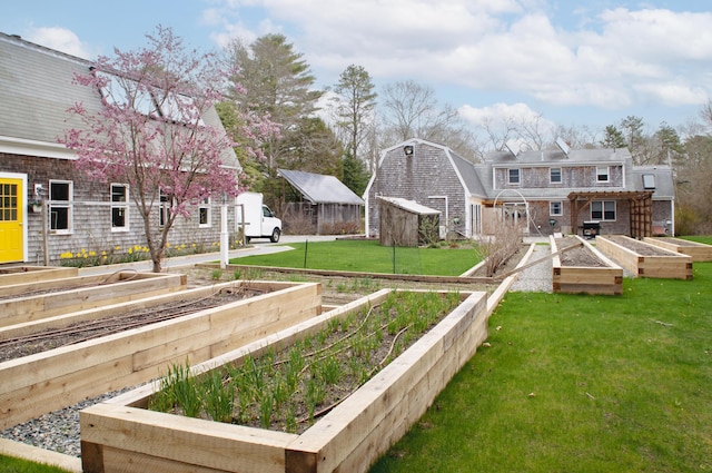 view of yard with a storage unit