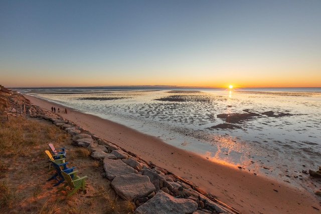 view of water feature with a beach view