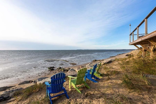 view of water feature with a view of the beach