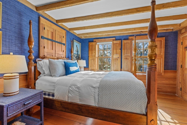 260 Bradford St, Provincetown, MA 02657 - bedroom with hardwood / wood-style floors and beam ceiling
