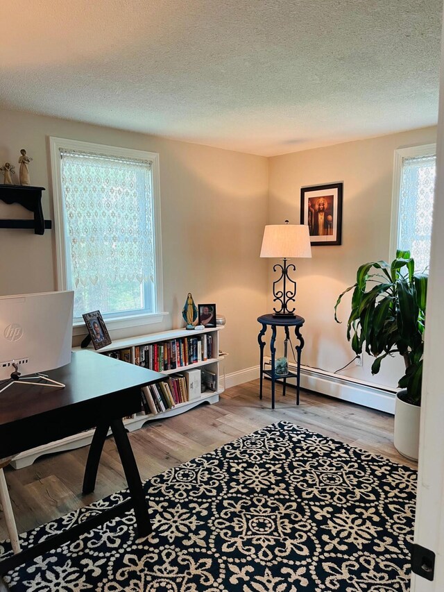 19 Artisan Way, Forestdale, MA 02644 - office area featuring a textured ceiling, wood finished floors, a healthy amount of sunlight, and a baseboard heating unit