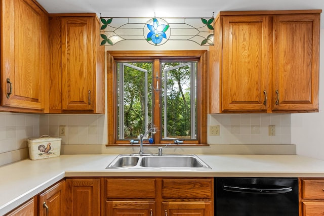 10 Bradford Ln, Eastham, MA 02642 - kitchen featuring dishwasher, light countertops, brown cabinets, and tasteful backsplash