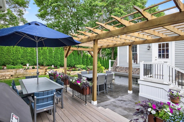 72 River Rd, Marstons Mills, MA 02648 - deck featuring outdoor dining space and a pergola