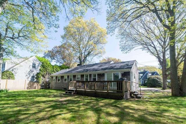 back of house with a wooden deck