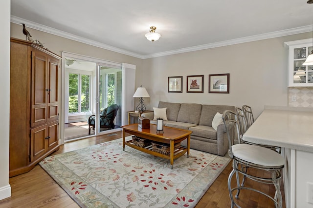 9 Sea Knoll Ct, Bourne, MA 02532 - living room with light wood-style floors and crown molding