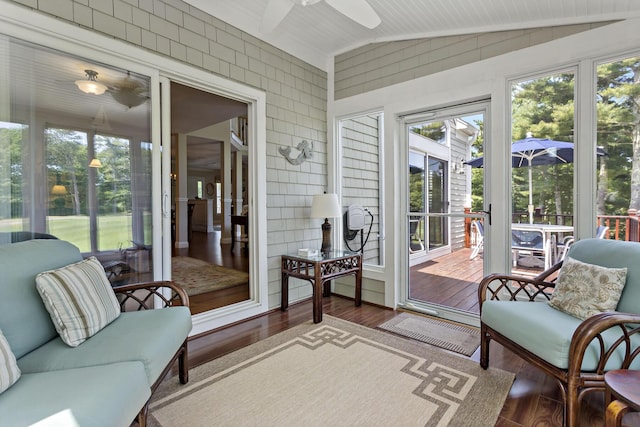 9 Sea Knoll Ct, Bourne, MA 02532 - sunroom / solarium with a ceiling fan, lofted ceiling, and plenty of natural light