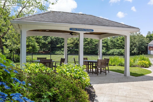 9 Sea Knoll Ct, Bourne, MA 02532 - view of patio with a gazebo, ceiling fan, and outdoor dining area