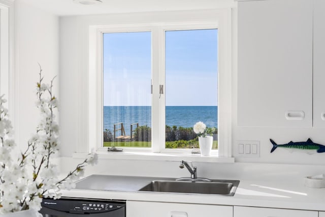 kitchen featuring white cabinets, dishwasher, and a healthy amount of sunlight