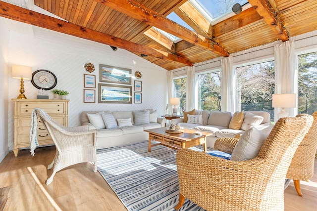 3 Bramblewood Ln, Orleans, MA 02653 - sunroom featuring a skylight, plenty of natural light, and beamed ceiling