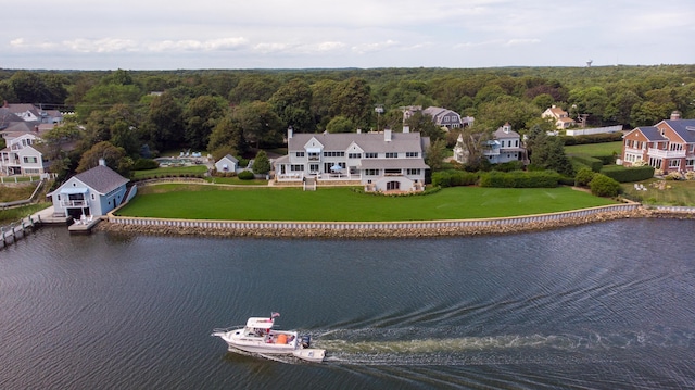 aerial view with a water view