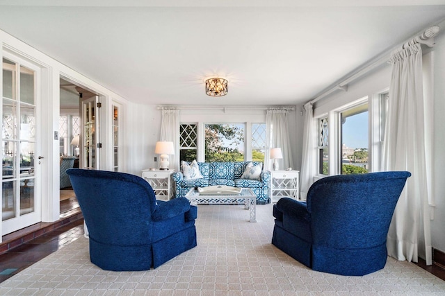 living room featuring french doors