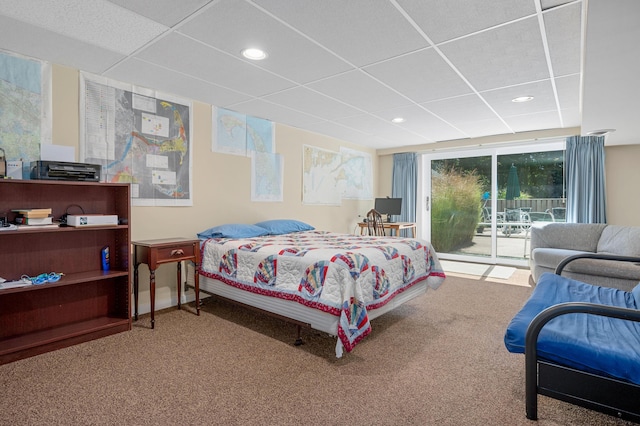 139 Prince Ave, Marstons Mills, MA 02648 - bedroom with access to exterior, carpet, recessed lighting, and a drop ceiling