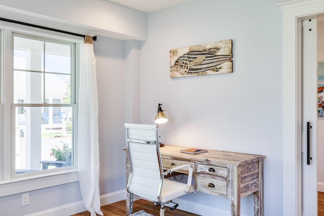 home office featuring hardwood / wood-style floors and plenty of natural light