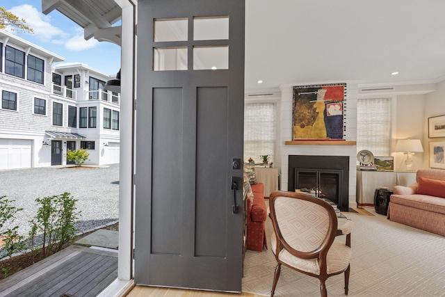 350 Bradford St Unit U7, Provincetown, MA 02657 - entryway featuring a fireplace with flush hearth and recessed lighting