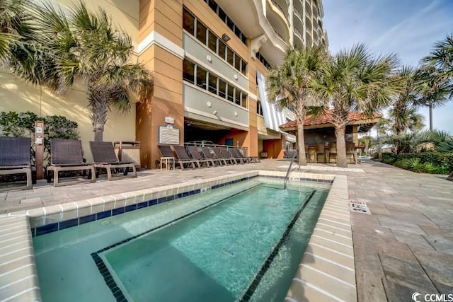 view of swimming pool with a patio