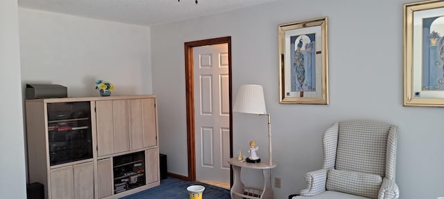 living area featuring a textured ceiling