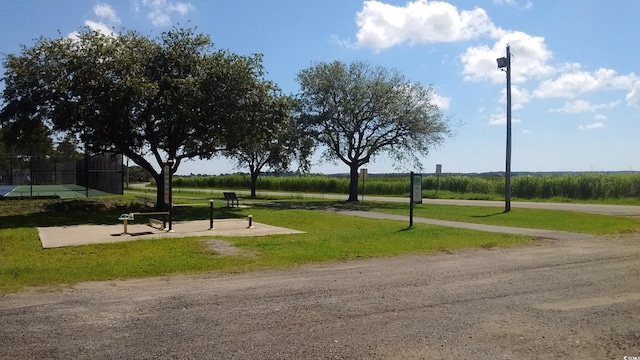 view of property's community featuring a lawn