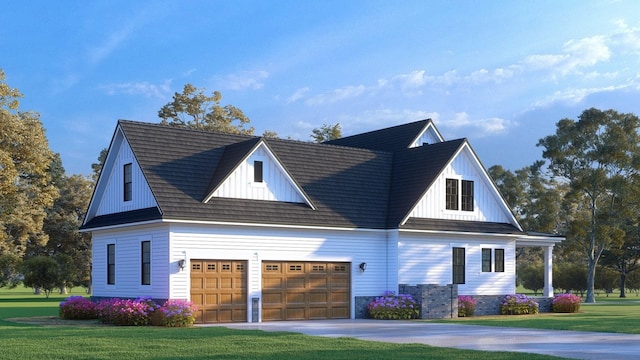 view of front facade featuring a front lawn and a garage