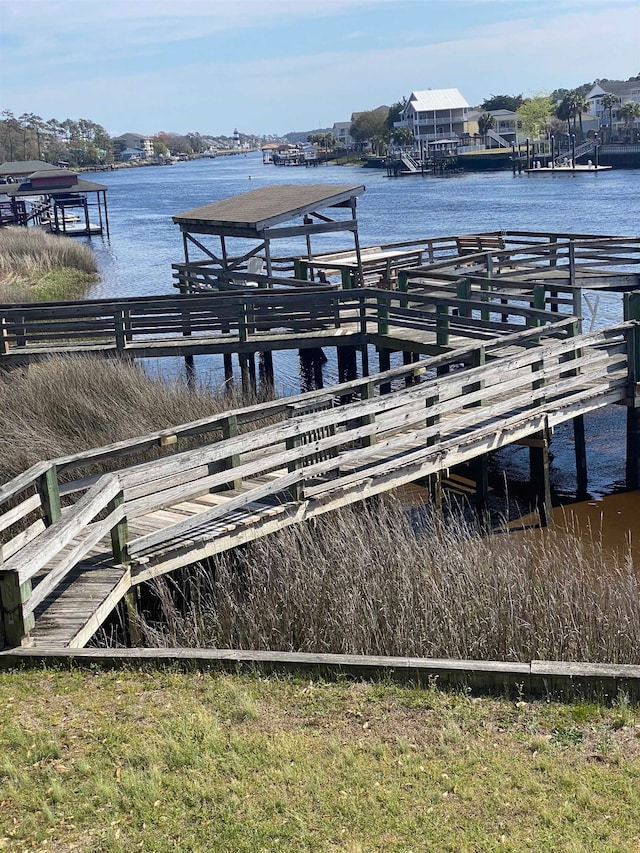 dock area with a water view