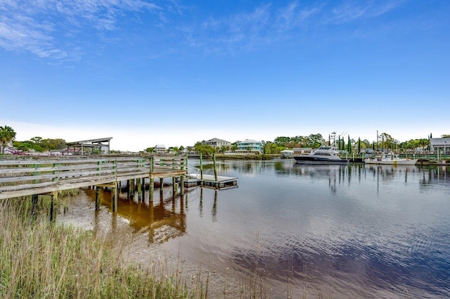 view of dock with a water view