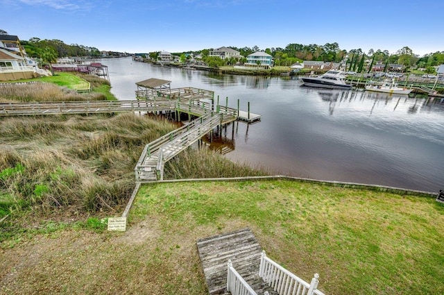 dock area featuring a water view