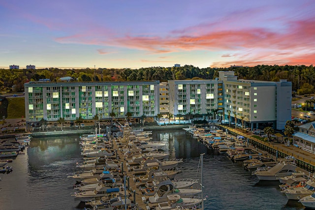 property's view of city featuring a water view