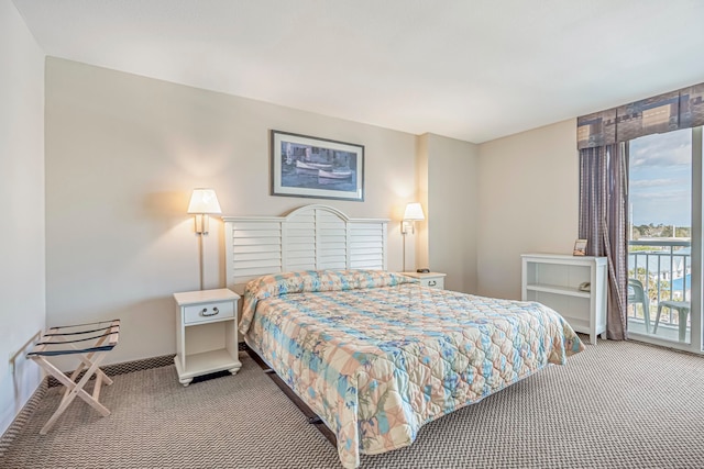 bedroom with light colored carpet