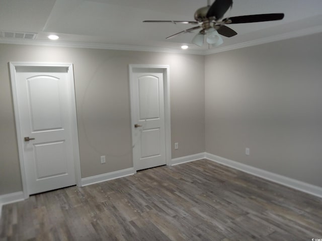 1023 Meares St, Calabash, NC 28467 - unfurnished room with visible vents, baseboards, ornamental molding, ceiling fan, and wood finished floors
