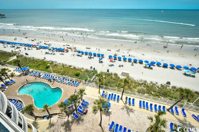 aerial view with a view of the beach and a water view